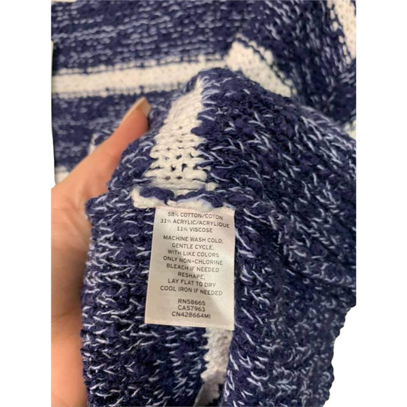 C.A.S.L.O.N Navy White Crafter Stripe Crochet Knit Sweater Size Small NEW $60 - Picture 4 of 5